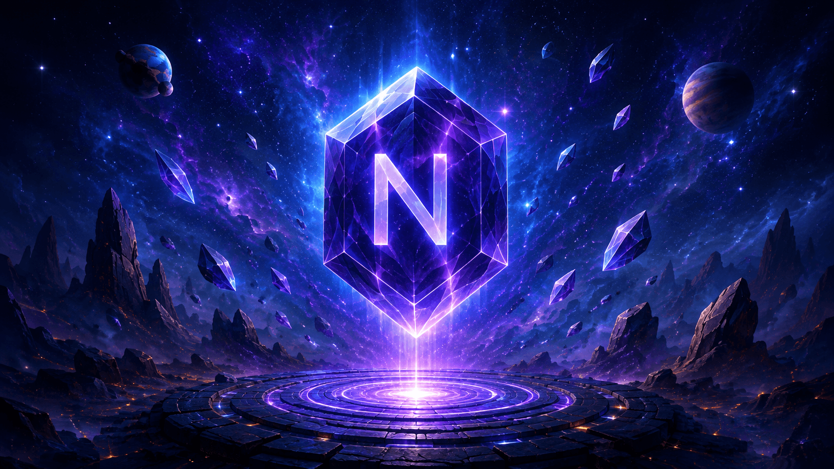 A luminous Nanohverse gateway floating in a cosmic landscape
