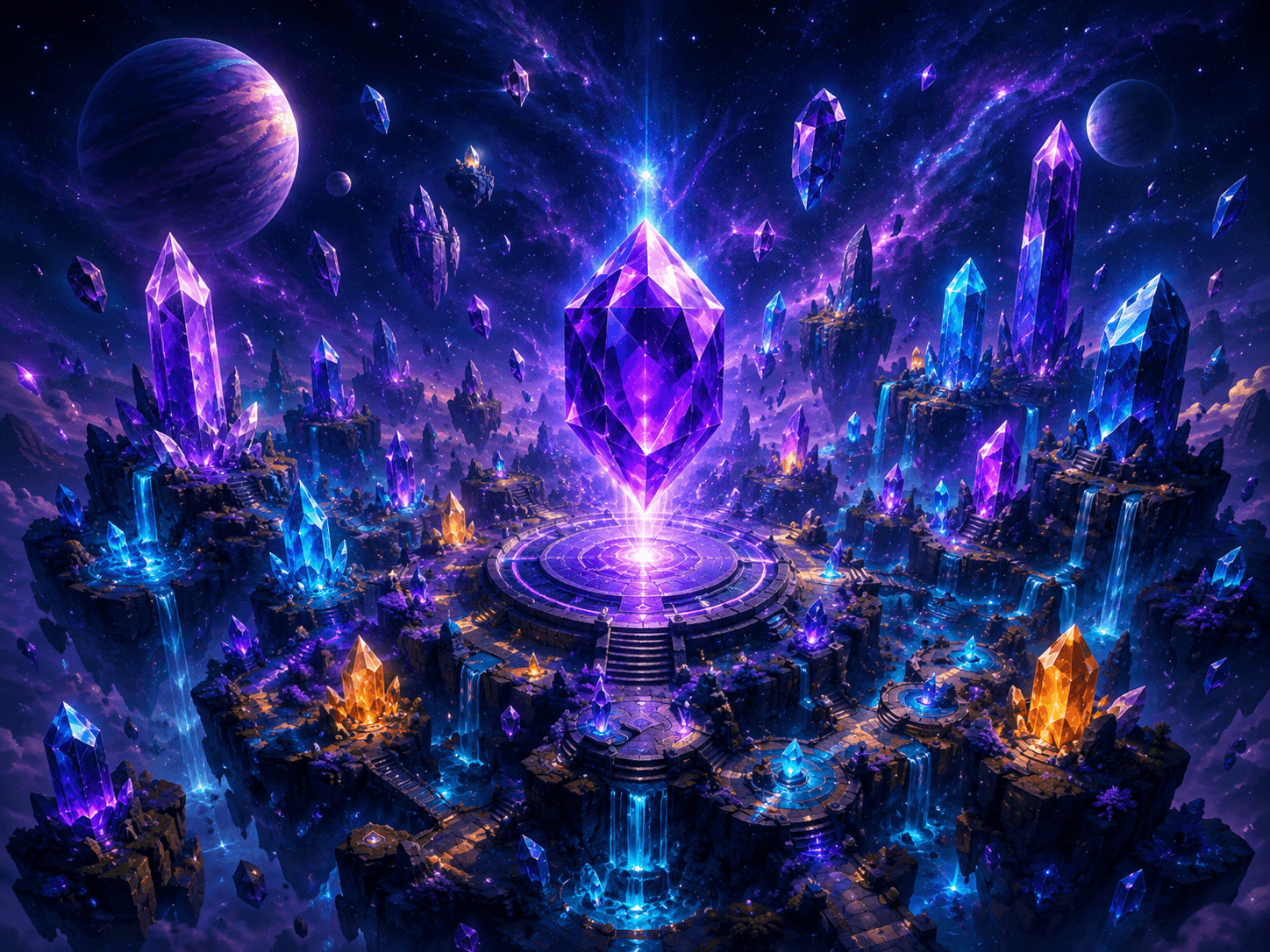 Glowing crystalline Gem World in the Nanohverse universe